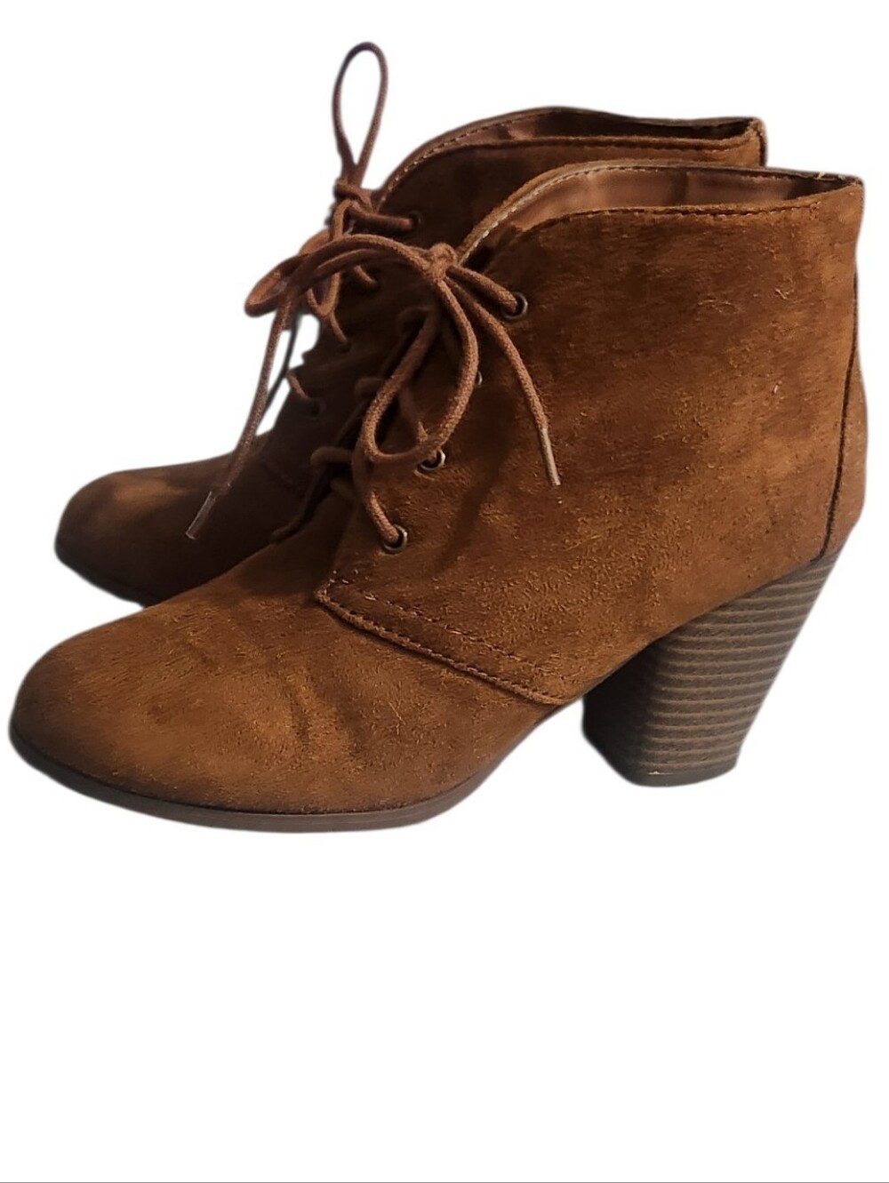 Soda brown faux-suede lace-up ankle booties Size 6
